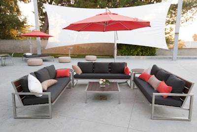 Pick/Laudati Orange Court—outdoor lounge furniture vignettes.