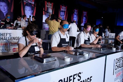 Before the competition, Bobby Flay tested the top 60 fund-raisers' palates. Blindfolded, they had to guess what they were eating.