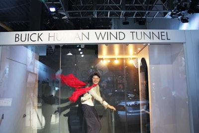 Not only was the larger location able to fit a full-size Buick vehicle, but it also had plenty of room for the car company's human wind tunnel activation, which is designed to measure how aerodynamic a person is by blowing air at them in a confined space.