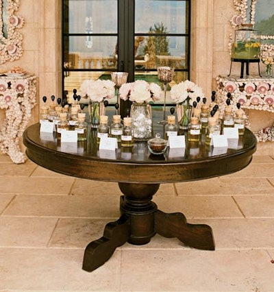 Guests created custom perfumes at a scent bar set up by Ka-Mil-Yin, a Los Angeles-based fragrance company that specializes in perfume parties, to take home as a favor from a bridal shower.