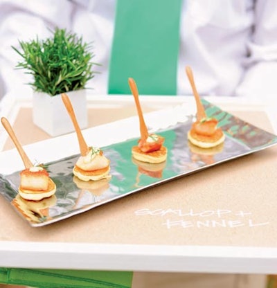 Ritzy Bee Events used craft paper and chalk to label the passed appetizers for a rehearsal dinner at the Decatur House in Washington so guests wouldn’t be left guessing.