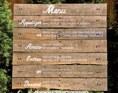 Hand-painted salvaged wood menu designed by Mélangerie Inc.