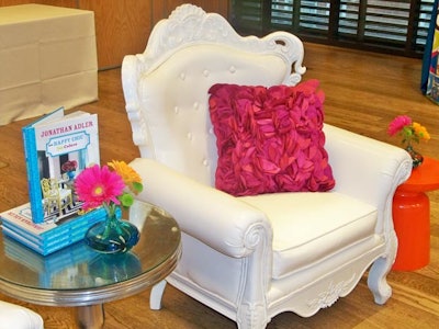 Jonathan Adler's book Happy Chic Colors added to the decor. Each guest received a copy as takeaway.