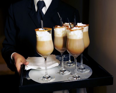 A cream coffee Patron cocktail that looked like frozen hot chocolate was served during arrivals.