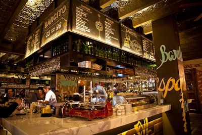 The Barcito, which offers Spanish bar snacks known as pintxos, can host receptions for 140.