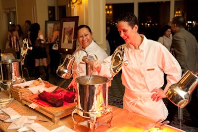 The walk-around format let guests circulate the ballroom to pick up different dishes.