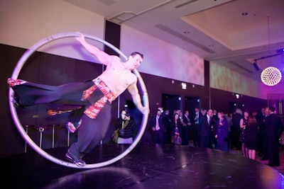 The circus-style acts incorporated props such as hula hoops.
