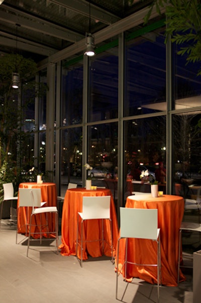 Highboy tables looked out over the Fenway neighborhood from the new wing.