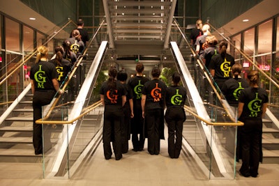 Staffers wore T-shirts with colorful renditions of the museum's logo.