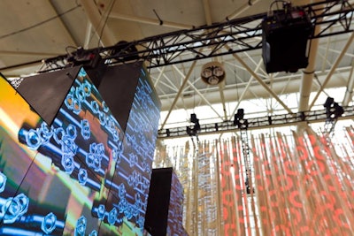 Images from the Christie interactive MicroTiles were projected onto Raw Design's Strip Tease installation.