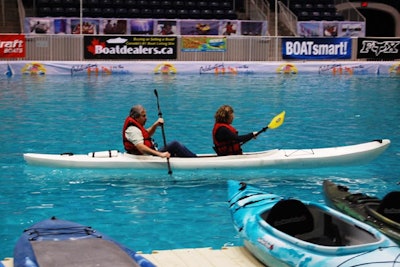 Ricoh Coliseum housed the Lake, containing more than one million gallons of Lake Ontario water. Guests could sign up for a free wakeboard lesson, paddle boat, canoe, or kayak ride. The edge of the Lake also featured a second seminar stage, where guests could learn about boat handling.