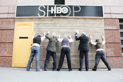 To anchor the marketing effort, HBO turned its shop in Midtown New York into a speakeasy-style spot, boarding up the windows and adding a sliding eye window to the door. In addition to handing out information flyers, staffers grab the attention of passersby by yelling, 'Feds!' and mimicking a police raid.
