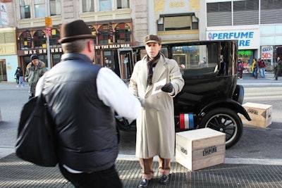 To promote the DVD release of Boardwalk Empire's first season, HBO devised a multifaceted promotion that included vintage vehicles stationed in busy areas, including New York's Union Square (pictured).