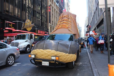 Built to scale by Florida-based fabricator Echo Artz, the 13-foot-tall, 20-foot-long 'Bootmobile' made its debut at the facility where L.L. Bean's iconic boots are made before traveling to New York. The retailer parked the vehicle outside the Nasdaq building in Times Square and will bring the promotion to other major cities later this year.