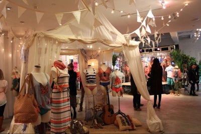 Draped fabric formed a tent in the company's showroom space and served as a place to display several looks from the intimates line Aerie, as well as pieces from its eponymous brand.