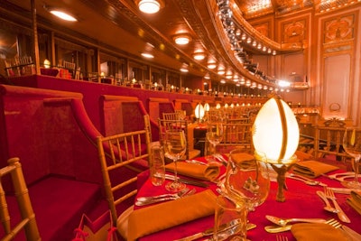 Some guests dined in opera boxes, where tables had red velvet linens and illuminated centerpieces that looked like Faberge eggs.
