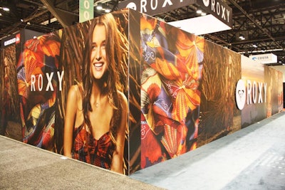 Apparel and accessories maker Roxy wrapped its booth with colorful murals.