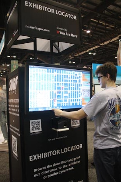 Touch-screen exhibitor locator booths also included a QR code, which attendees could scan to load the directory into their smart phones.