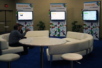 Organizers expanded the social media cafes this year, adding more seating and help desks where attendees could get guidance on how to use the social media aggregator displays.