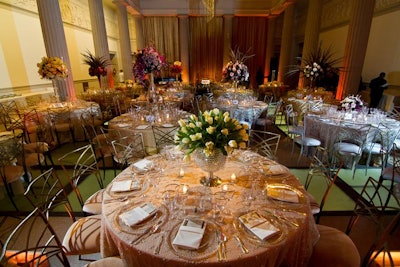 Andre Wells of Events by Andre Wells relied on silver, copper, gold, and nude tones in the dining space at the Corcoran Gallery of Art.