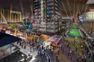 Indianapolis, a first-time host city, built the temporary Super Bowl Village in a three-block downtown plaza. Intended as a gathering spot for fans, the village opens Friday and offers everything from a mobile kitchen from Papa John's pizza to human-powered hamster wheels.