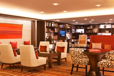 The updated lobby has more outlets for laptops.