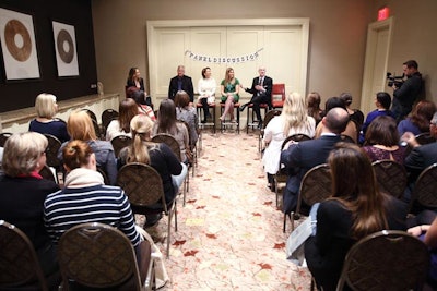 Bill Bowen of Suburban Video, Susan Lacz of Ridgewells Catering, Kate Harlan from Simply Chic Events, and Chris Laich of Chris Laich Music Services offered wedding planning tips at the first of two panel discussions moderated by Washingtonian Bride & Groom editors.