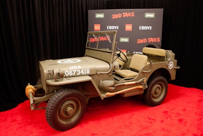 Outside the Ziegfeld Theater, the event production team placed a 1944 Willys Jeep, a vehicle built for the U.S. military during World War II, on the red carpet. Stars from the film as well as some of the Tuskegee airmen walked the carpet before the screening.