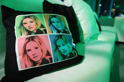 Characters' faces appeared on Warhol-style printed pillows.