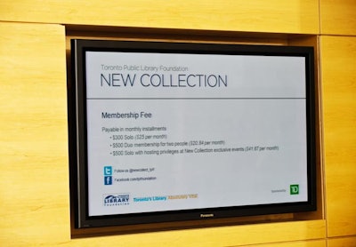 Television screens throughout the space showed membership details for the New Collection.
