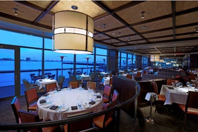 The dining room offers spectacular harbor views.