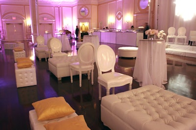 White tufted Collection with light-up Lucite bars