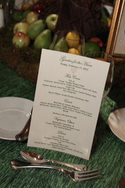 The 'Gardens for the Heart' theme carried through the evening's menu, which offered an assortment of vegetables and greens.