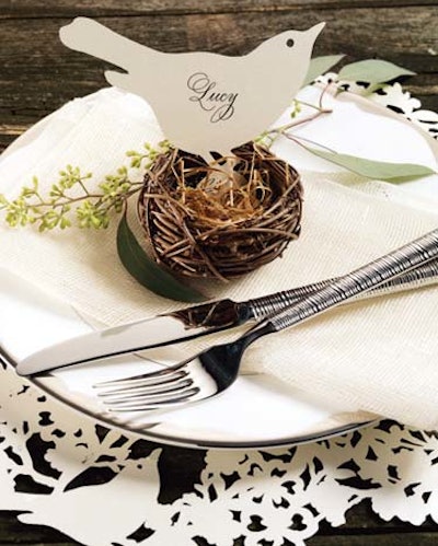 Ceci New York’s intricate lasercut paper placemats, $25.95 for four, and place cards, $12.95 for eight, are available in a variety of coordinating patterns and shapes.