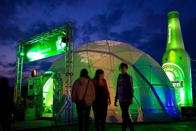 The dome housing the computers and printers was located next to the main stage and stayed open throughout the festival.