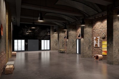 The sixth-floor meeting space has a look inspired by an artist's loft, with exposed brick walls and fixtures made from metal and reclaimed wood.