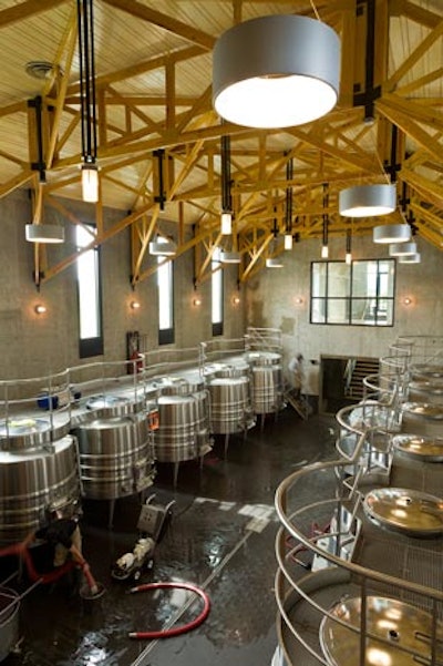 Dinners for up to 45 guests can be hosted in the winery's fermentation room.