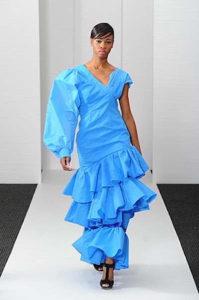 The green-conscious show also gave new life to surgical blue wrap from event partner Inova Health System, which challenged designers to create wearable outfits from material used to store surgical instruments.