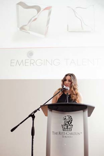 Brittney Kuczynski, editor in chief of Oceana and C.E.O. of the new awards, unveiled the Canadian Arts and Fashion Awards around 7:30 p.m. Images of the awards logo and categories were projected onto the wall behind her. The award, pictured, was designed by Canadian designer Karim Rashid.
