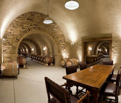 The dramatically lit cave room in the basement can host intimate, 20-person dinners.