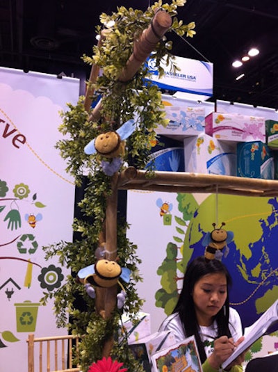BeeSure makes powder-free, environmentally friendly latex exam gloves. The company's whimsical booth had plush bumblebees, hanging vines, and classroom-like signage.