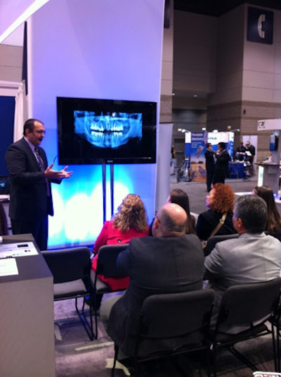 Several exhibit areas had theater-style seating, presenters, and flat-screen TVs that broadcast educational images and facts about the products on display.