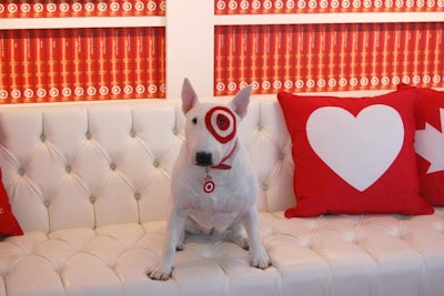 Target's well-behaved canine mascot Bullseye posed for photos in the lounge area of the pop-up.