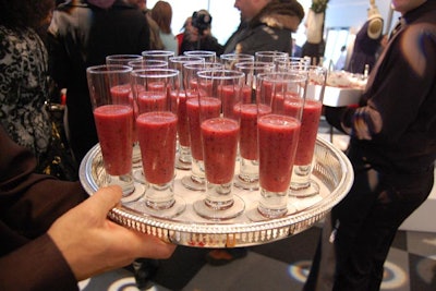 At the media event, servers passed with berry smoothies and other breakfast items.