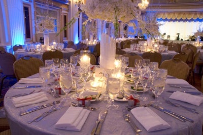 Tabletop decor was all white to give the event a wintry feel.