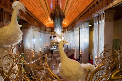 White peacocks sat on crystal-strewn golden branches on the mezzanine.