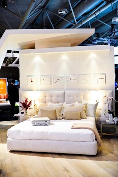 At the Art of Travel booth, luggage manufacturer Rimowa paired up with Flou furnishings to create the ultimate hotel room. The exhibit was designed by Sasha Josipovicz of Studio Pyramid.