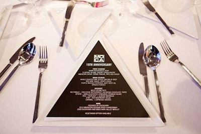 The contemporary theme carried through to the menu. Staffers served guests desserts in a series of 'MOCA Geometrics.'