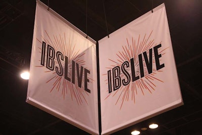 Ceiling banners marked the corners of the I.B.S. Live section of on the show floor.