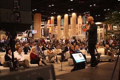 An 8- by 24-foot stage spanned one end of the I.B.S. Live area. Throughout the three-day show, the stage hosted speakers on a variety of topics.